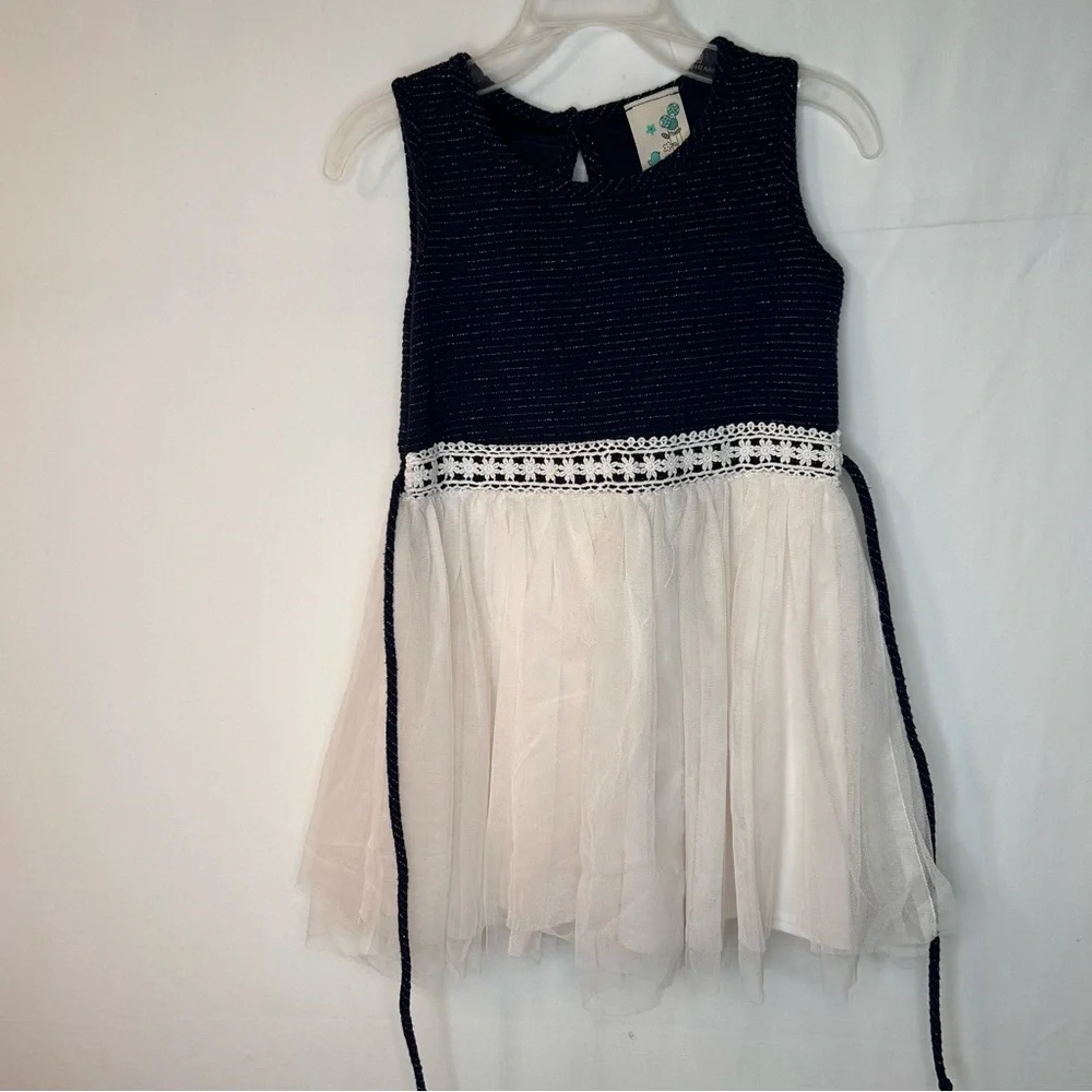 Lily Bleu Girls Kids Navy and Cream Formal Dress Size 4